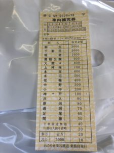 わたらせ渓谷鉄道車内補充券